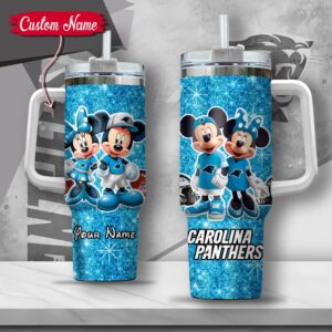 Custom Name NFL Carolina Panthers Mickey Minnie Couple Tumbler 40Oz With Handle