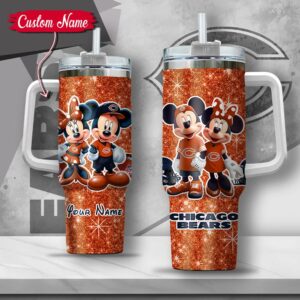 Custom Name NFL Chicago Bears Mickey Minnie Couple Tumbler 40Oz With Handle