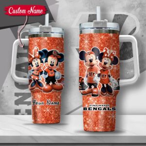 Custom Name NFL Cincinnati Bengals Mickey Minnie Couple Tumbler 40Oz With Handle