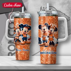 Custom Name NFL Denver Broncos Mickey Minnie Couple Tumbler 40Oz With Handle