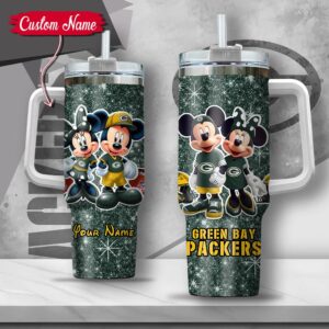 Custom Name NFL Green Bay Packers Mickey Minnie Couple Tumbler 40Oz With Handle