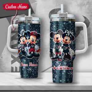 Custom Name NFL Houston Texans Mickey Minnie Couple Tumbler 40Oz With Handle