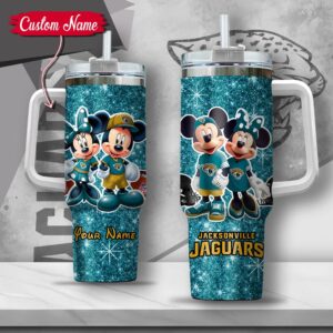 Custom Name NFL Jacksonville Jaguars Mickey Minnie Couple Tumbler 40Oz With Handle