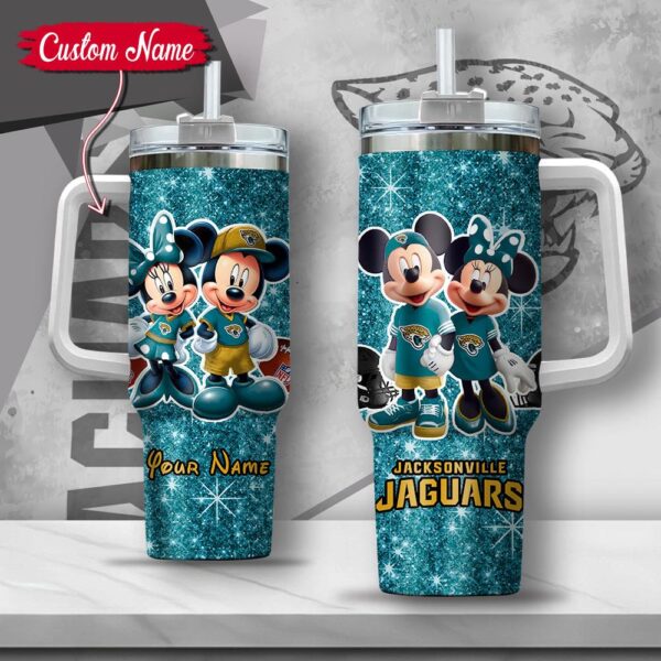 Custom Name NFL Jacksonville Jaguars Mickey Minnie Couple Tumbler 40Oz With Handle