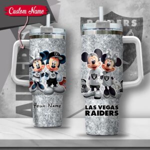Custom Name NFL Las Vegas Raiders Mickey Minnie Couple Tumbler 40Oz With Handle