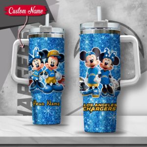 Custom Name NFL Los Angeles Chargers Mickey Minnie Couple Tumbler 40Oz With Handle