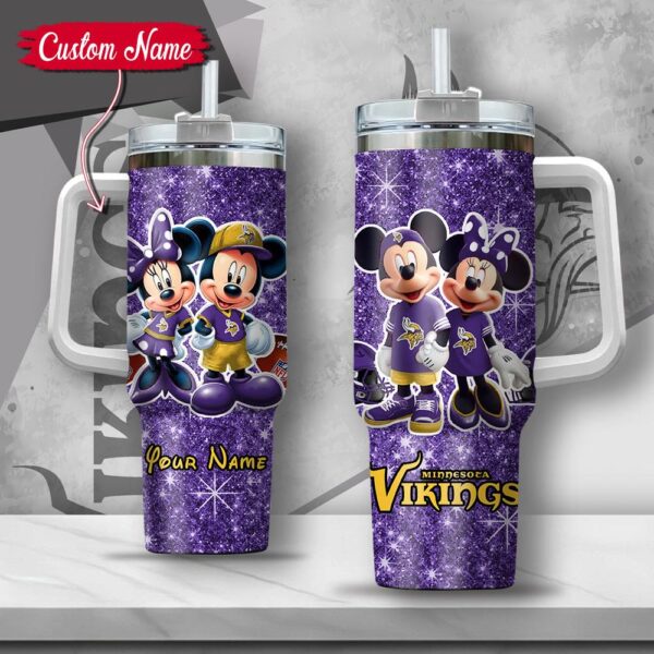 Custom Name NFL Minnesota Vikings Mickey Minnie Couple Tumbler 40Oz With Handle