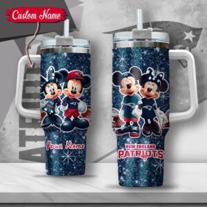 Custom Name NFL New England Patriots Mickey Minnie Couple Tumbler 40Oz With Handle