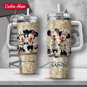 Custom Name NFL New Orleans Saints Mickey Minnie Couple Tumbler 40Oz With Handle