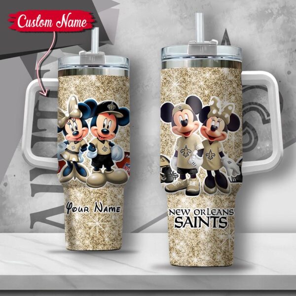 Custom Name NFL New Orleans Saints Mickey Minnie Couple Tumbler 40Oz With Handle