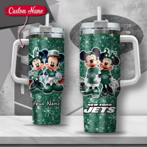 Custom Name NFL New York Jets Mickey Minnie Couple Tumbler 40Oz With Handle