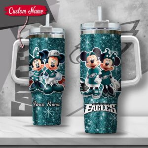 Custom Name NFL Philadelphia Eagles Mickey Minnie Couple Tumbler 40Oz With Handle