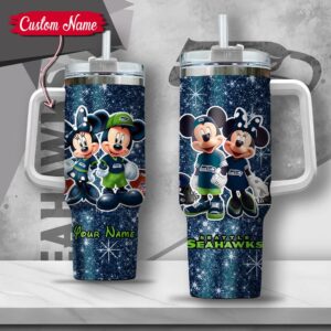 Custom Name NFL Seattle Seahawks Mickey Minnie Couple Tumbler 40Oz With Handle
