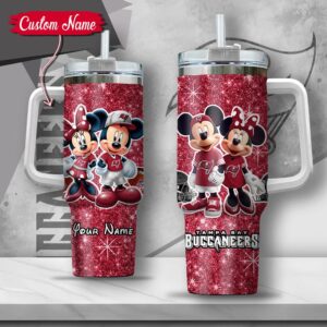 Custom Name NFL Tampa Bay Buccaneers Mickey Minnie Couple Tumbler 40Oz With Handle