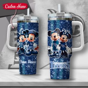 Custom Name NFL Tennessee Titans Mickey Minnie Couple Tumbler 40Oz With Handle