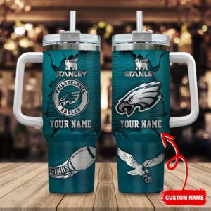 Custom Name Philadelphia Eagles NFL Metal Style Stainless Steel Tumbler 40Oz