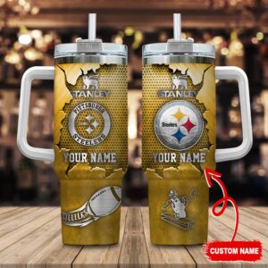 Custom Name Pittsburgh Steelers NFL Metal Style Stainless Steel Tumbler 40Oz