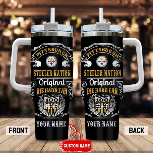 Custom Name Pittsburgh Steelers NFL Original Diehard Fan Stainless Steel Tumbler 40Oz With Handle
