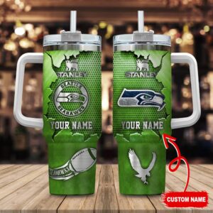 Custom Name Seattle Seahawks NFL Metal Style Stainless Steel Tumbler 40Oz