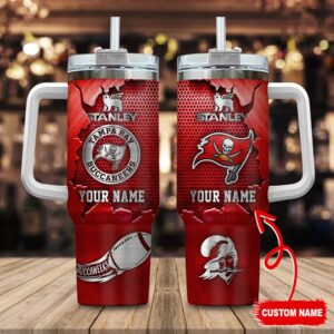 Custom Name Tampa Bay Buccaneers NFL Metal Style Stainless Steel Tumbler 40Oz