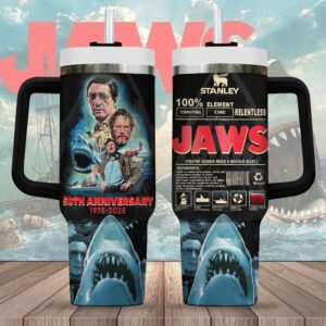 Jaws Movies Tumbler 40Oz Handle For Fans