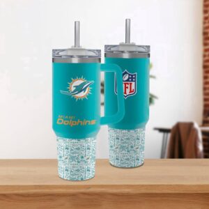 Miami Dolphins Team Logo Tumbler 40OZ With Handle For Fans