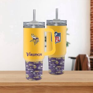 Minnesota Vikings Team Logo Tumbler 40OZ With Handle For Fans
