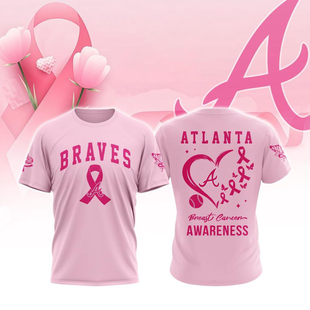 MLB Atlanta Braves Special Pink Breast Cancer Awareness 3D T-Shirt MLB Atlanta Braves Special Pink Breast Cancer Awareness 3D T-Shirt