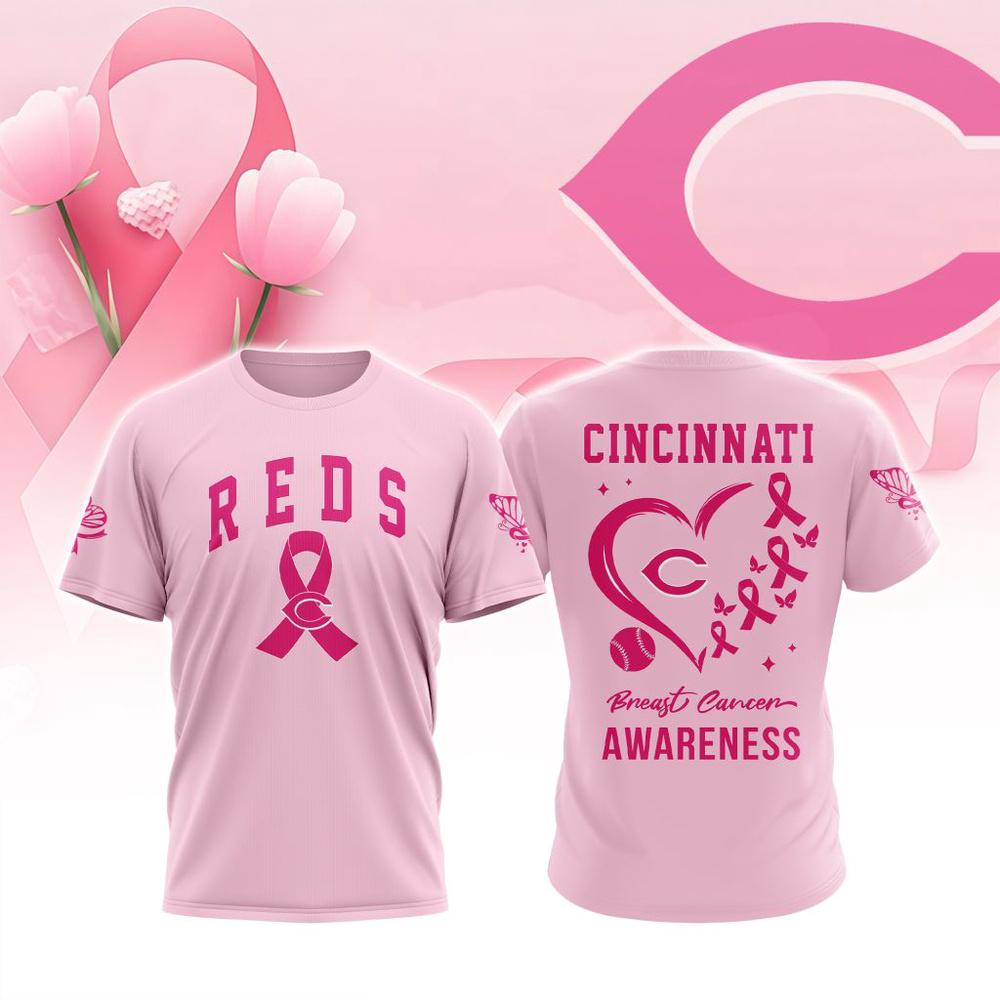 MLB Cincinnati Reds Special Pink Breast Cancer Awareness 3D T-Shirt MLB Cincinnati Reds Special Pink Breast Cancer Awareness 3D T-Shirt