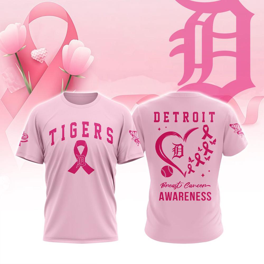 MLB Detroit Tigers Special Pink Breast Cancer Awareness 3D T-Shirt MLB Detroit Tigers Special Pink Breast Cancer Awareness 3D T-Shirt