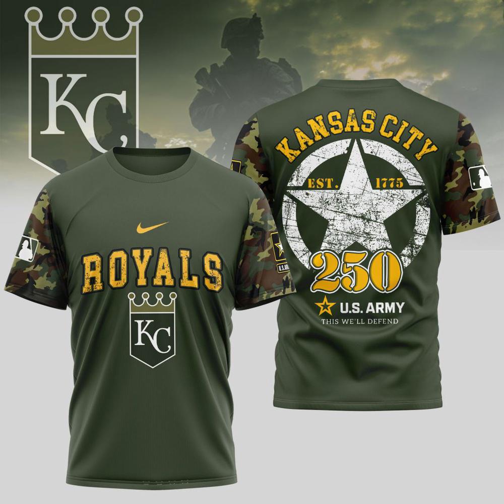 MLB Kansas City Royals Special U.S. Army 250th Birthday 3D T-Shirt MLB Kansas City Royals Special U.S. Army 250th Birthday 3D T-Shirt