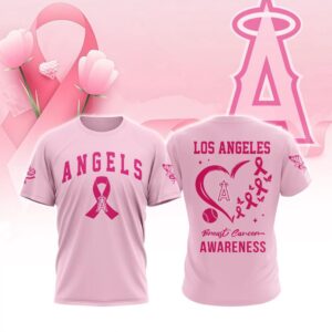 MLB Los Angeles Angels Special Pink Breast Cancer Awareness 3D T-Shirt