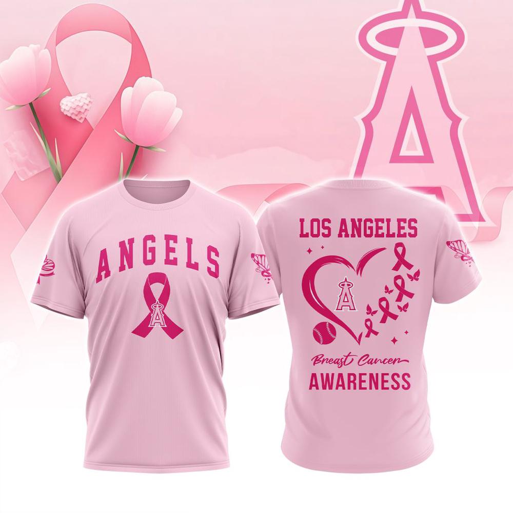 MLB Los Angeles Angels Special Pink Breast Cancer Awareness 3D T-Shirt MLB Los Angeles Angels Special Pink Breast Cancer Awareness 3D T-Shirt