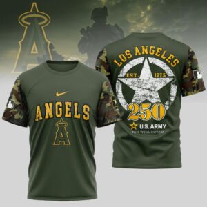 MLB Los Angeles Angels Special U.S. Army 250th Birthday 3D T-Shirt