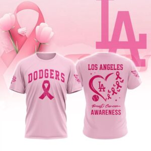 MLB Los Angeles Dodgers Special Pink Breast Cancer Awareness 3D T-Shirt