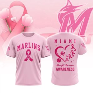 MLB Miami Marlins Special Pink Breast Cancer Awareness 3D T-Shirt
