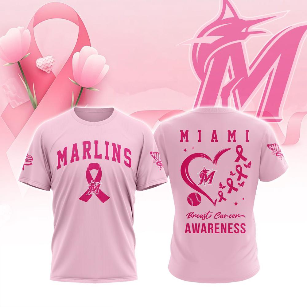 MLB Miami Marlins Special Pink Breast Cancer Awareness 3D T-Shirt MLB Miami Marlins Special Pink Breast Cancer Awareness 3D T-Shirt
