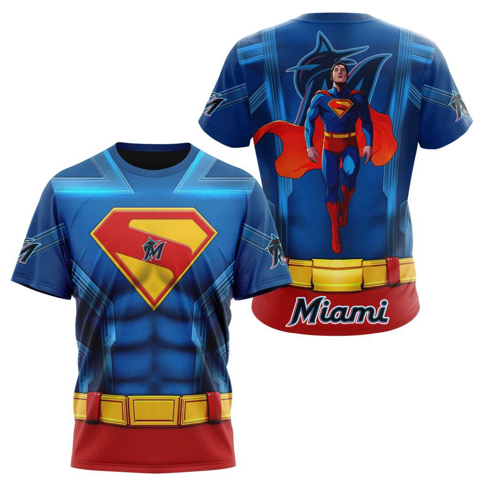 MLB Miami Marlins X Superman 3D T-Shirt MLB Miami Marlins X Superman 3D T-Shirt