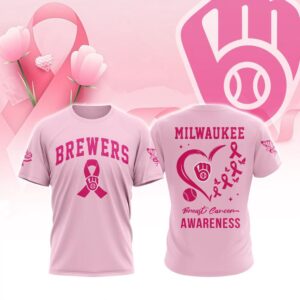 MLB Milwaukee Brewers Special Pink Breast Cancer Awareness 3D T-Shirt