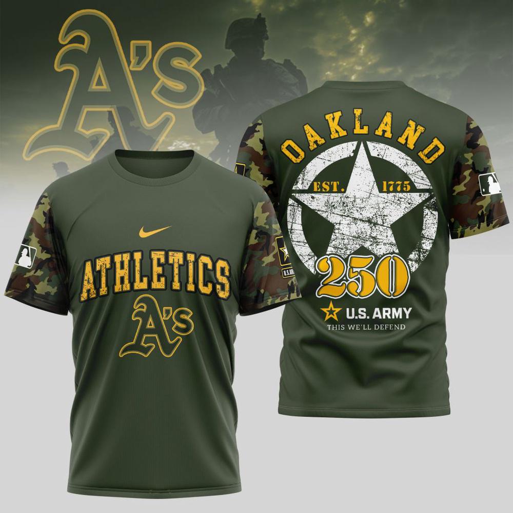 MLB Oakland Athletics Special U.S. Army 250th Birthday 3D T-Shirt MLB Oakland Athletics Special U.S. Army 250th Birthday 3D T-Shirt