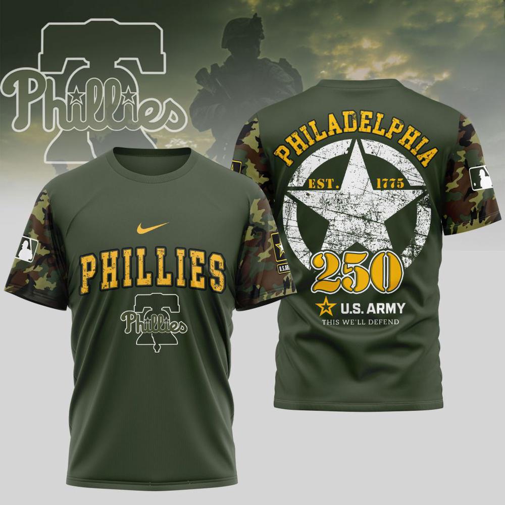 MLB Philadelphia Phillies Special U.S. Army 250th Birthday 3D T-Shirt MLB Philadelphia Phillies Special U.S. Army 250th Birthday 3D T-Shirt