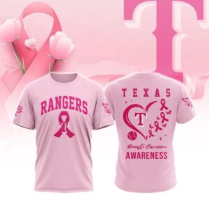 MLB Texas Rangers Special Pink Breast Cancer Awareness 3D T-Shirt