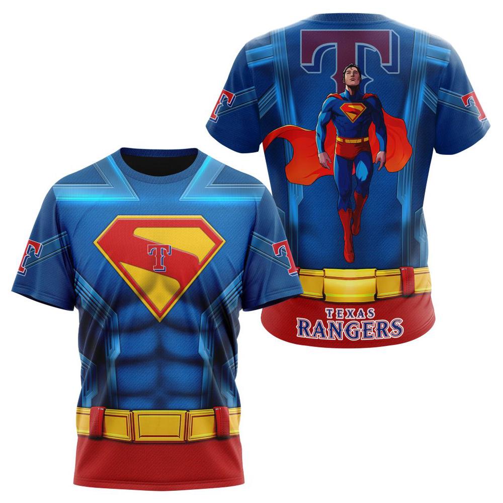MLB Texas Rangers X Superman 3D T-Shirt MLB Texas Rangers X Superman 3D T-Shirt
