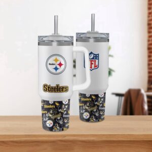 Pittsburgh Steelers Team Logo Tumbler 40OZ With Handle For Fans