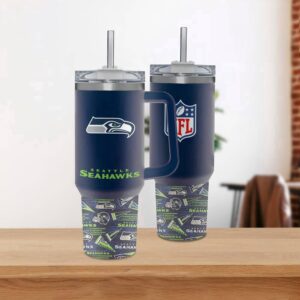 Seattle Seahawks Team Logo Tumbler 40OZ With Handle For Fans