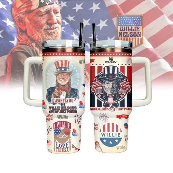 Willie Nelson x Independence Day Music Tumbler 40Oz Handle For Fans